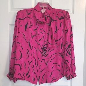 Vintage Silk Bala Valentina Fuchsia & Black Blouse (Flaw) Fits Large